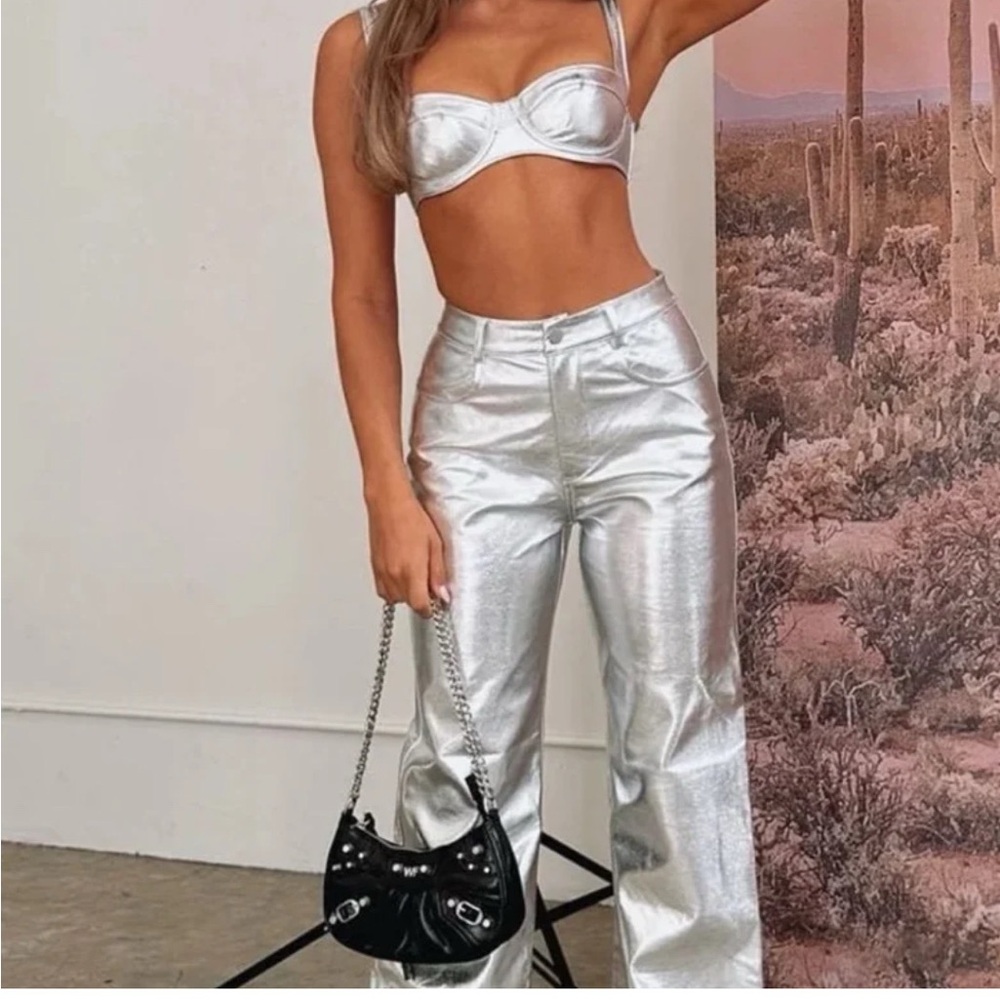 White Fox Boutique Metallic Silver Pants